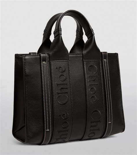 chloe black leather tote bag|chloe small woody tote bag.